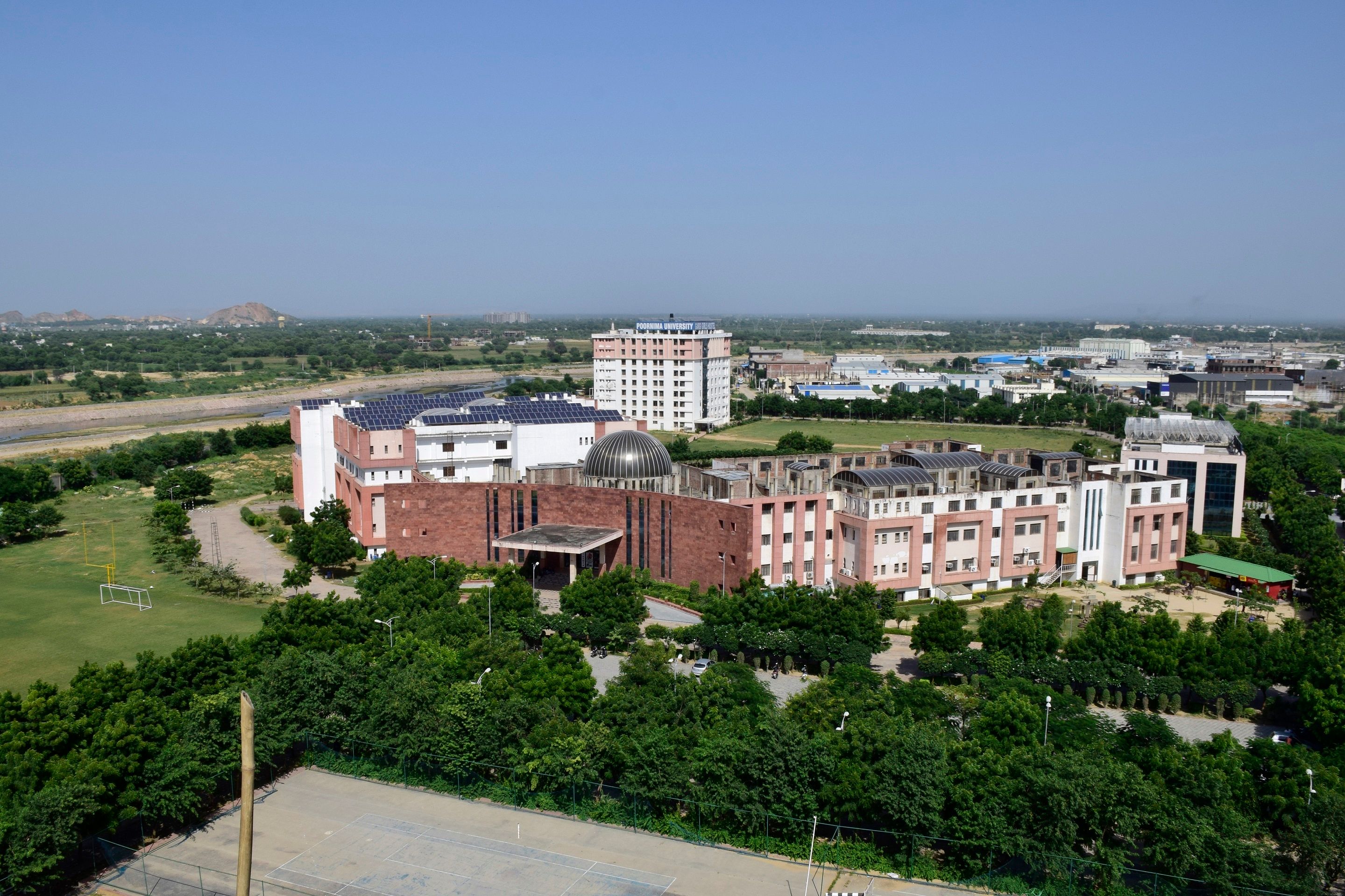 Real aerial view of Poornima University Jaipur campus